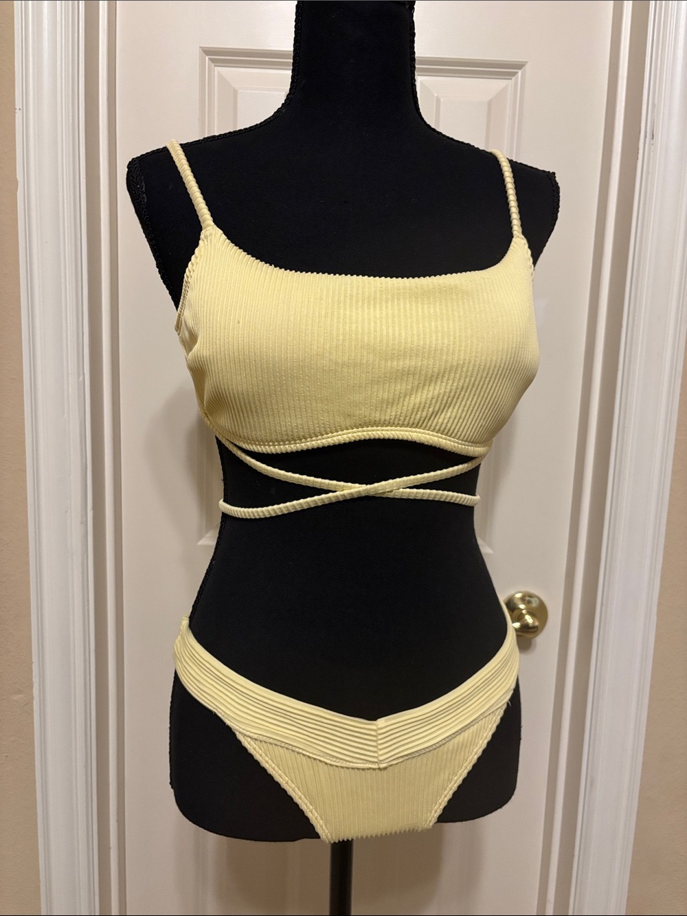 Hollister Pale Yellow Ribbed Wrap Bikini Set
